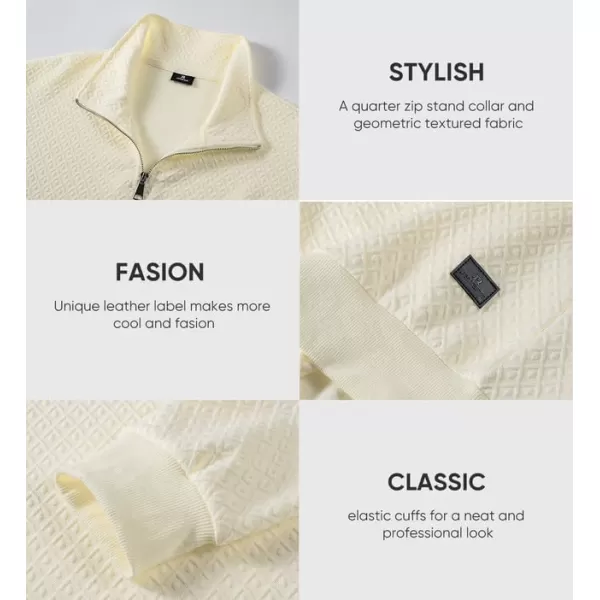 JMIERR Men's Quarter Zip Waffle Sweatshirts Casual Long Sleeve Solid Color Geometric Texture Pullover Knit Polo Sweatshirt