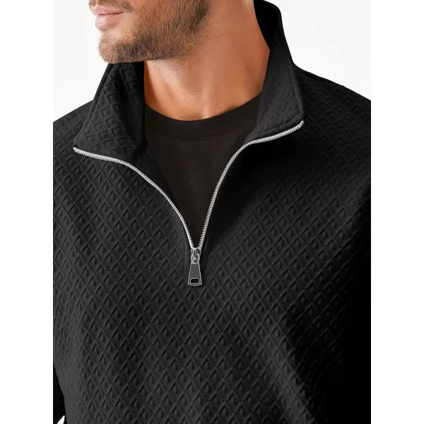 JMIERR Men's Quarter Zip Waffle Sweatshirts Casual Long Sleeve Solid Color Geometric Texture Pullover Knit Polo Sweatshirt