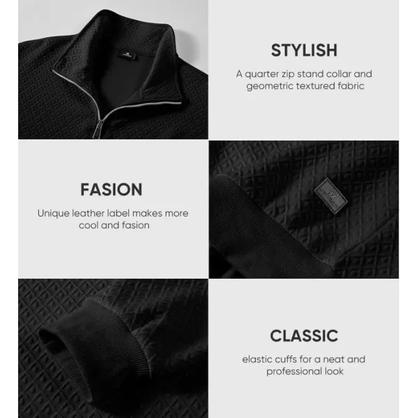 JMIERR Men's Quarter Zip Waffle Sweatshirts Casual Long Sleeve Solid Color Geometric Texture Pullover Knit Polo Sweatshirt