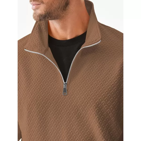 JMIERR Men's Quarter Zip Waffle Sweatshirts Casual Long Sleeve Solid Color Geometric Texture Pullover Knit Polo Sweatshirt