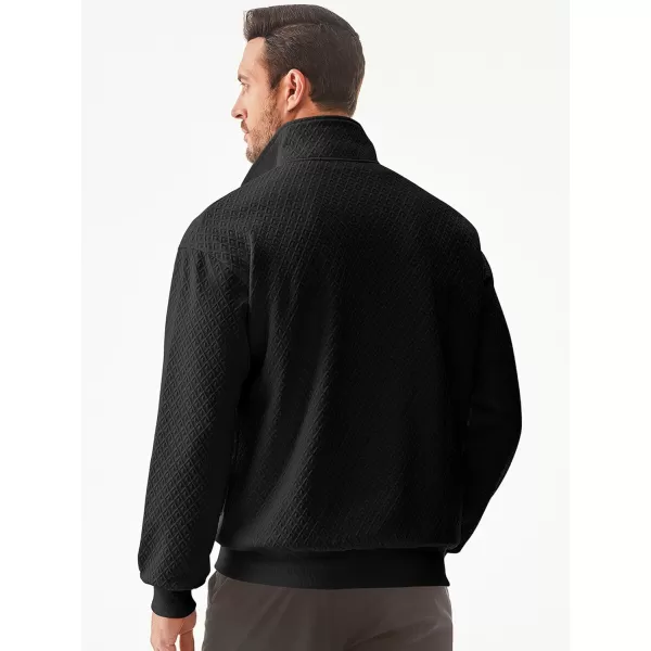 JMIERR Men's Quarter Zip Waffle Sweatshirts Casual Long Sleeve Solid Color Geometric Texture Pullover Knit Polo Sweatshirt