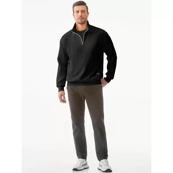JMIERR Men's Quarter Zip Waffle Sweatshirts Casual Long Sleeve Solid Color Geometric Texture Pullover Knit Polo Sweatshirt