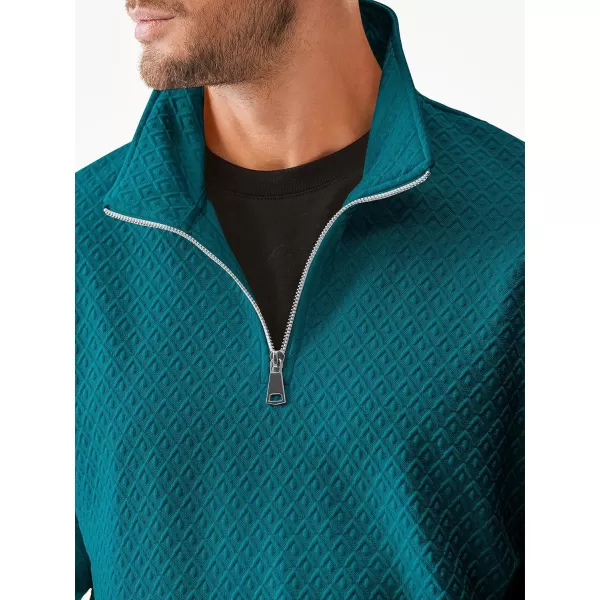 JMIERR Men's Quarter Zip Waffle Sweatshirts Casual Long Sleeve Solid Color Geometric Texture Pullover Knit Polo Sweatshirt