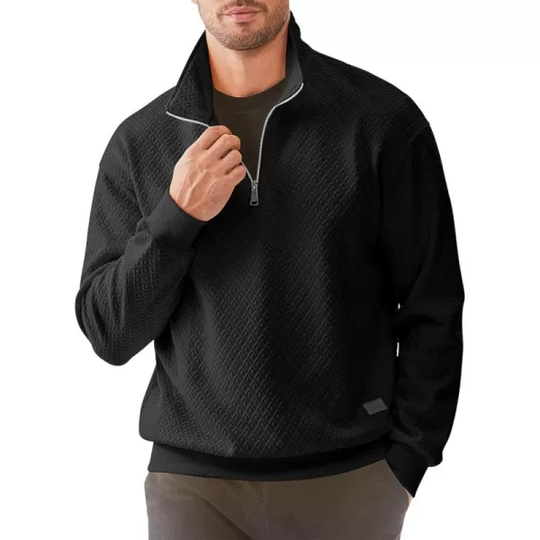 JMIERR Men's Quarter Zip Waffle Sweatshirts Casual Long Sleeve Solid Color Geometric Texture Pullover Knit Polo Sweatshirt