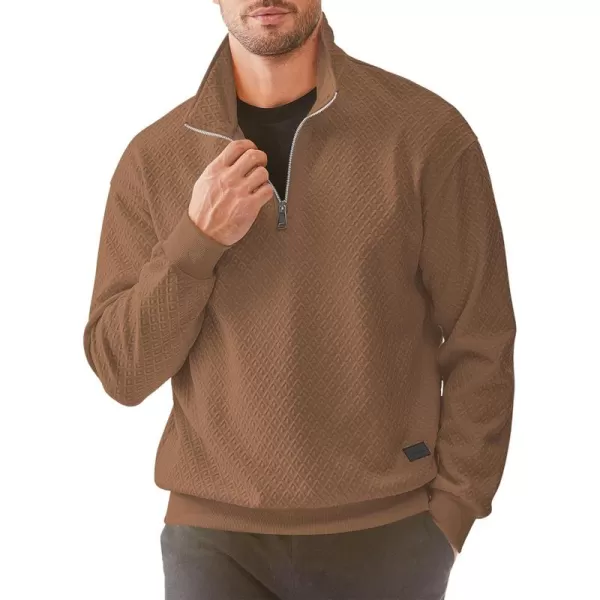 JMIERR Men's Quarter Zip Waffle Sweatshirts Casual Long Sleeve Solid Color Geometric Texture Pullover Knit Polo Sweatshirt