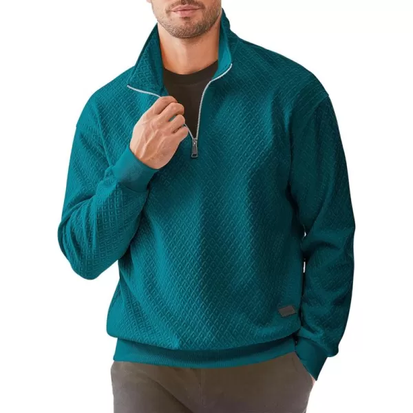 JMIERR Men's Quarter Zip Waffle Sweatshirts Casual Long Sleeve Solid Color Geometric Texture Pullover Knit Polo Sweatshirt