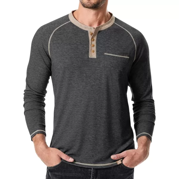JMIERR Mens Henley Long Sleeve T-Shirt Casual Lightweight Shirts with Pockets