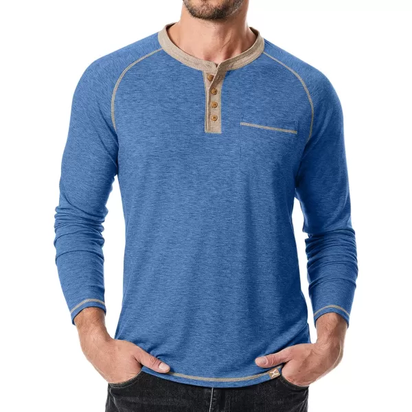 JMIERR Mens Henley Long Sleeve T-Shirt Casual Lightweight Shirts with Pockets