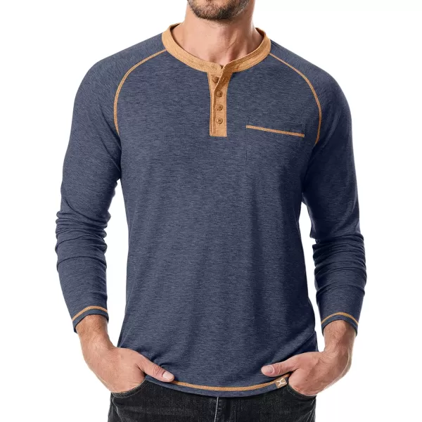 JMIERR Mens Henley Long Sleeve T-Shirt Casual Lightweight Shirts with Pockets