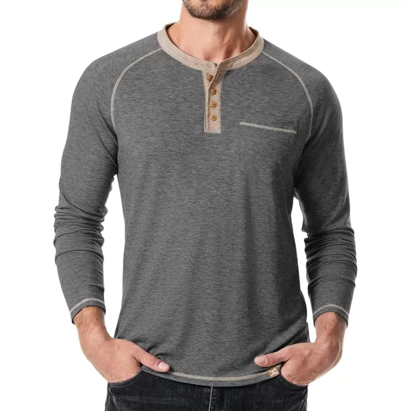 JMIERR Mens Henley Long Sleeve T-Shirt Casual Lightweight Shirts with Pockets