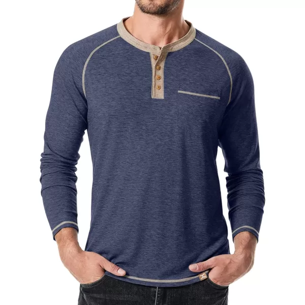 JMIERR Mens Henley Long Sleeve T-Shirt Casual Lightweight Shirts with Pockets