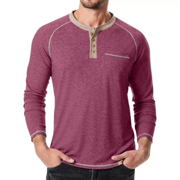 JMIERR Mens Henley Long Sleeve T-Shirt Casual Lightweight Shirts with Pockets