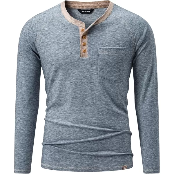 JMIERR Mens Henley Long Sleeve T-Shirt Casual Lightweight Shirts with Pockets