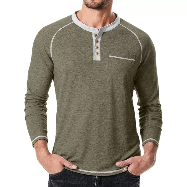 JMIERR Mens Henley Long Sleeve T-Shirt Casual Lightweight Shirts with Pockets