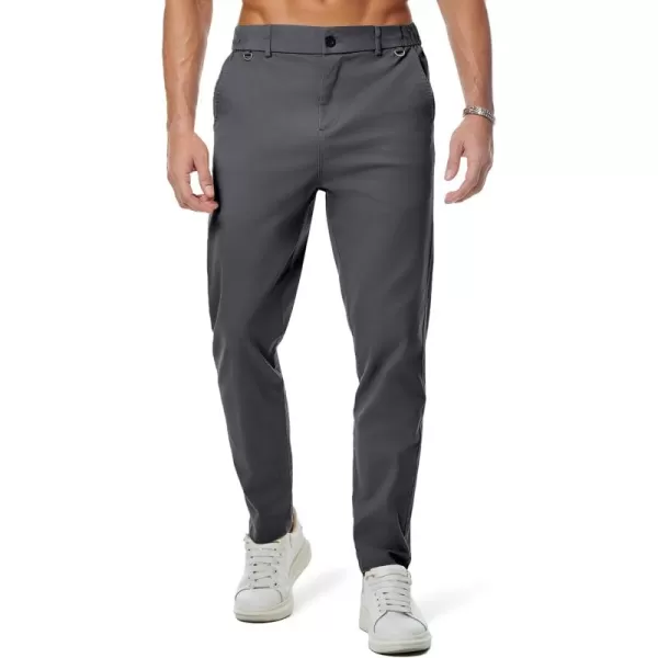 JMIERR Men's Chino Pants Casual Stretch Waist Tapered Trousers with D-Ring Detail