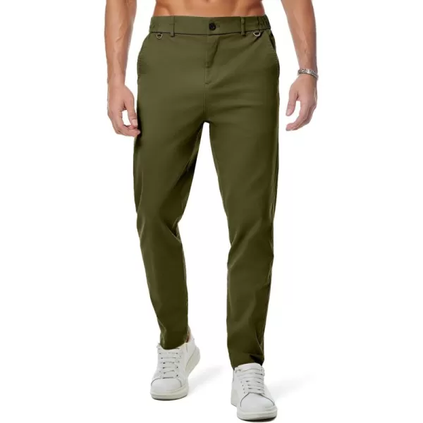 JMIERR Men's Chino Pants Casual Stretch Waist Tapered Trousers with D-Ring Detail