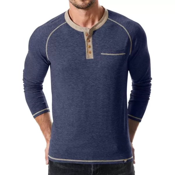 JMIERR Mens Henley Long Sleeve T-Shirt Casual Lightweight Shirts with Pockets