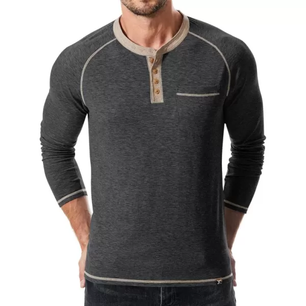 JMIERR Mens Henley Long Sleeve T-Shirt Casual Lightweight Shirts with Pockets