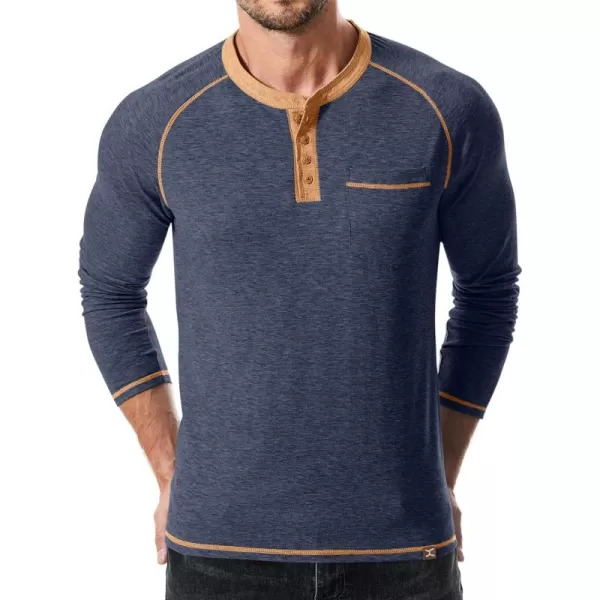 JMIERR Mens Henley Long Sleeve T-Shirt Casual Lightweight Shirts with Pockets
