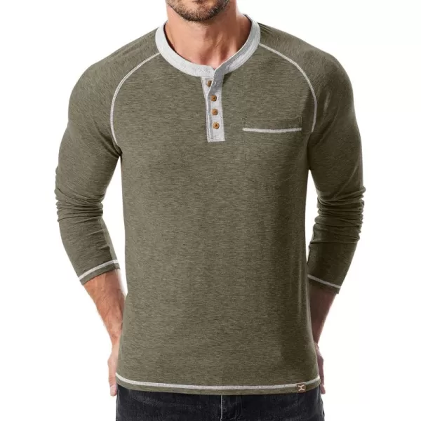 JMIERR Mens Henley Long Sleeve T-Shirt Casual Lightweight Shirts with Pockets