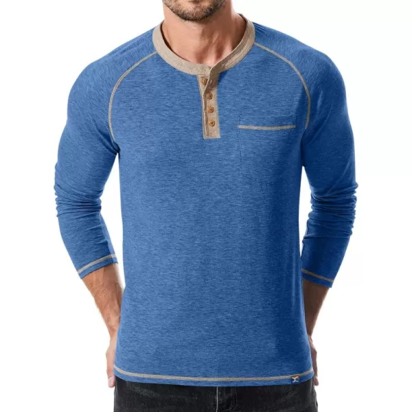 JMIERR Mens Henley Long Sleeve T-Shirt Casual Lightweight Shirts with Pockets
