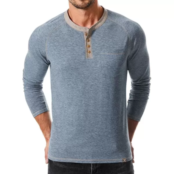 JMIERR Mens Henley Long Sleeve T-Shirt Casual Lightweight Shirts with Pockets