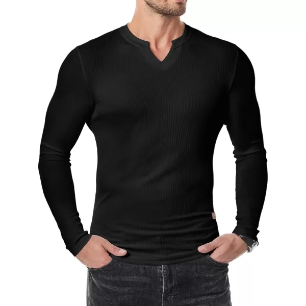 JMIERR Mens Long Sleeve Muscle T Shirts Casual V-Neck Longline Ribbed Tee Shirts