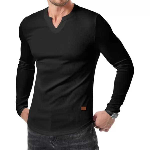 JMIERR Mens Long Sleeve Muscle T Shirts Casual V-Neck Longline Ribbed Tee Shirts