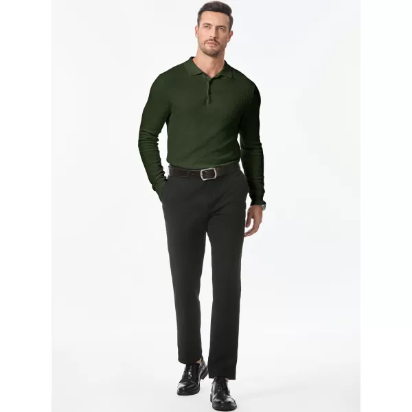 JMIERR Mens Knit Polo Shirts Casual Button Down Long Sleeve Textured Dress Shirts Classic Lightweight Pullover Sweater