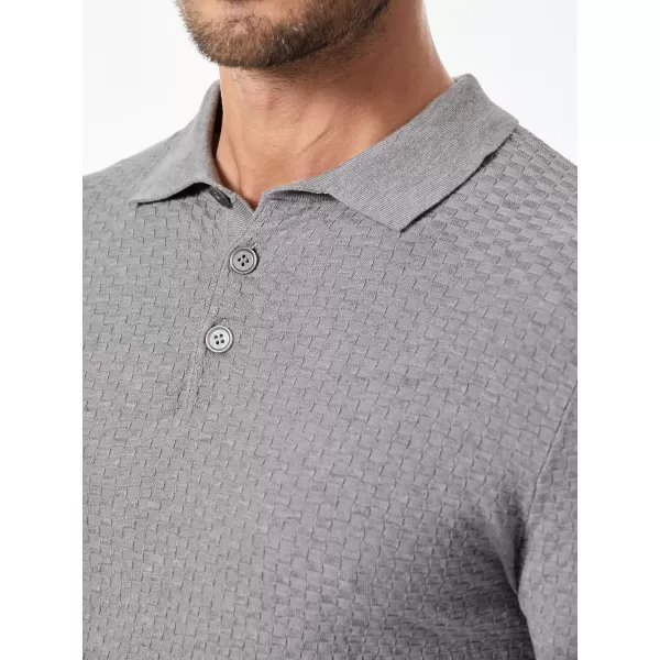 JMIERR Mens Knit Polo Shirts Casual Button Down Long Sleeve Textured Dress Shirts Classic Lightweight Pullover Sweater