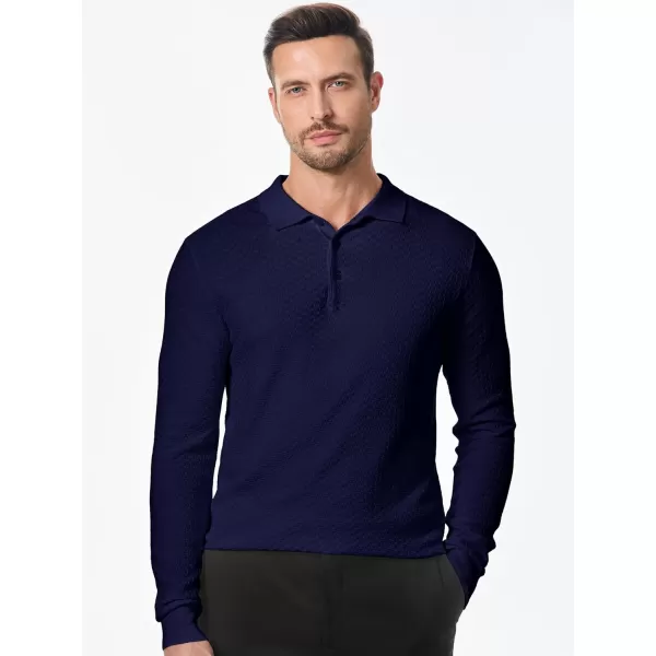 JMIERR Mens Knit Polo Shirts Casual Button Down Long Sleeve Textured Dress Shirts Classic Lightweight Pullover Sweater