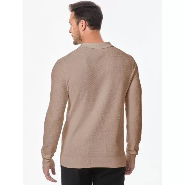 JMIERR Mens Knit Polo Shirts Casual Button Down Long Sleeve Textured Dress Shirts Classic Lightweight Pullover Sweater
