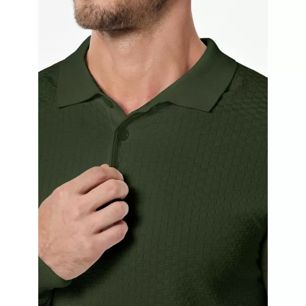 JMIERR Mens Knit Polo Shirts Casual Button Down Long Sleeve Textured Dress Shirts Classic Lightweight Pullover Sweater