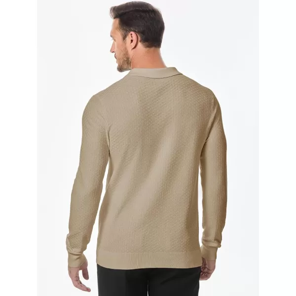 JMIERR Mens Knit Polo Shirts Casual Button Down Long Sleeve Textured Dress Shirts Classic Lightweight Pullover Sweater