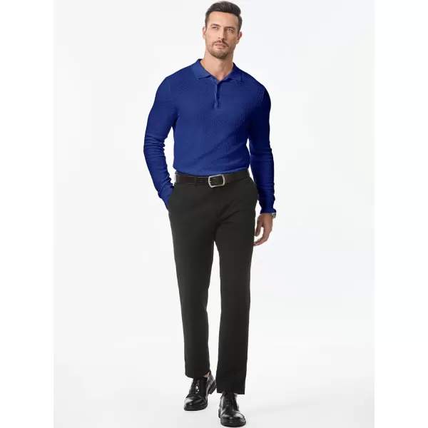 JMIERR Mens Knit Polo Shirts Casual Button Down Long Sleeve Textured Dress Shirts Classic Lightweight Pullover Sweater