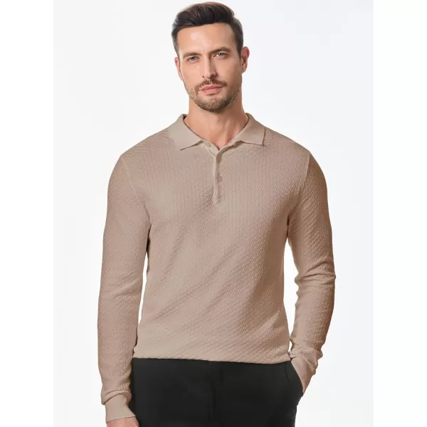 JMIERR Mens Knit Polo Shirts Casual Button Down Long Sleeve Textured Dress Shirts Classic Lightweight Pullover Sweater