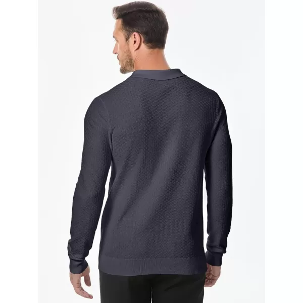 JMIERR Mens Knit Polo Shirts Casual Button Down Long Sleeve Textured Dress Shirts Classic Lightweight Pullover Sweater