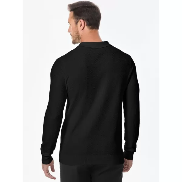 JMIERR Mens Knit Polo Shirts Casual Button Down Long Sleeve Textured Dress Shirts Classic Lightweight Pullover Sweater