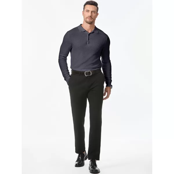 JMIERR Mens Knit Polo Shirts Casual Button Down Long Sleeve Textured Dress Shirts Classic Lightweight Pullover Sweater