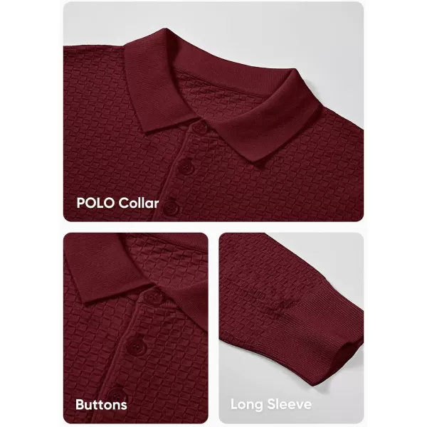 JMIERR Mens Knit Polo Shirts Casual Button Down Long Sleeve Textured Dress Shirts Classic Lightweight Pullover Sweater