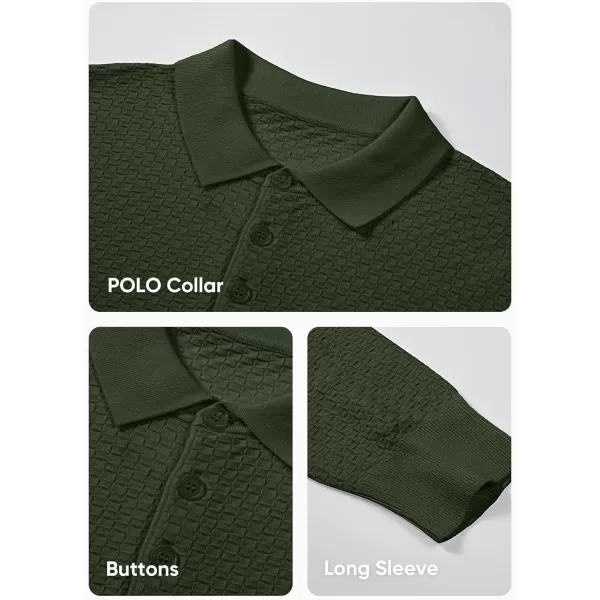 JMIERR Mens Knit Polo Shirts Casual Button Down Long Sleeve Textured Dress Shirts Classic Lightweight Pullover Sweater