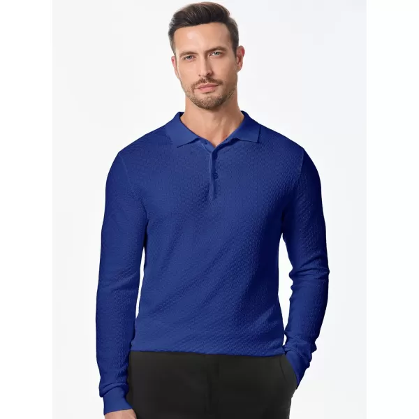 JMIERR Mens Knit Polo Shirts Casual Button Down Long Sleeve Textured Dress Shirts Classic Lightweight Pullover Sweater
