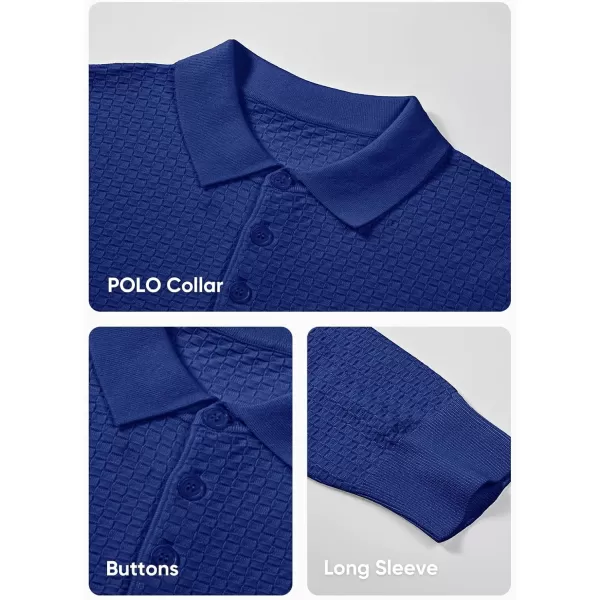 JMIERR Mens Knit Polo Shirts Casual Button Down Long Sleeve Textured Dress Shirts Classic Lightweight Pullover Sweater