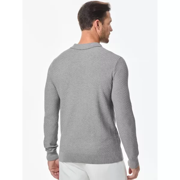 JMIERR Mens Knit Polo Shirts Casual Button Down Long Sleeve Textured Dress Shirts Classic Lightweight Pullover Sweater