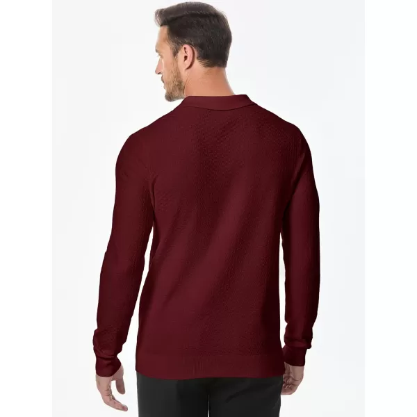 JMIERR Mens Knit Polo Shirts Casual Button Down Long Sleeve Textured Dress Shirts Classic Lightweight Pullover Sweater