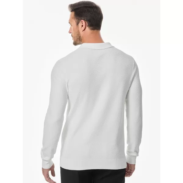 JMIERR Mens Knit Polo Shirts Casual Button Down Long Sleeve Textured Dress Shirts Classic Lightweight Pullover Sweater