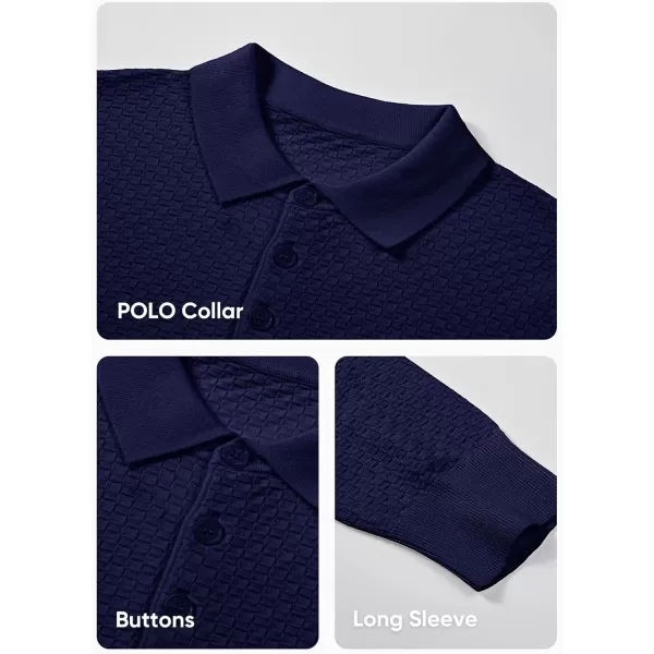 JMIERR Mens Knit Polo Shirts Casual Button Down Long Sleeve Textured Dress Shirts Classic Lightweight Pullover Sweater