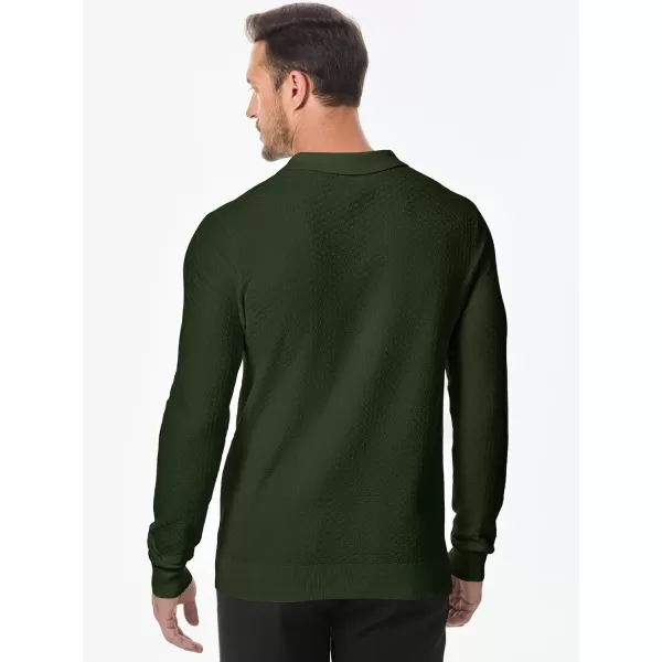 JMIERR Mens Knit Polo Shirts Casual Button Down Long Sleeve Textured Dress Shirts Classic Lightweight Pullover Sweater