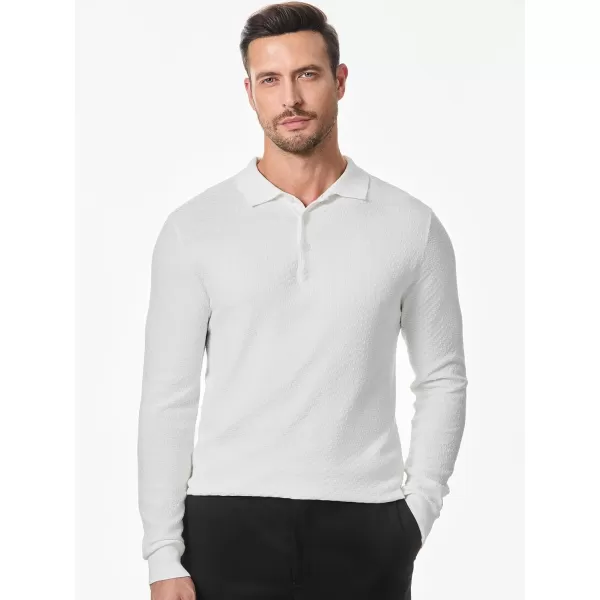JMIERR Mens Knit Polo Shirts Casual Button Down Long Sleeve Textured Dress Shirts Classic Lightweight Pullover Sweater