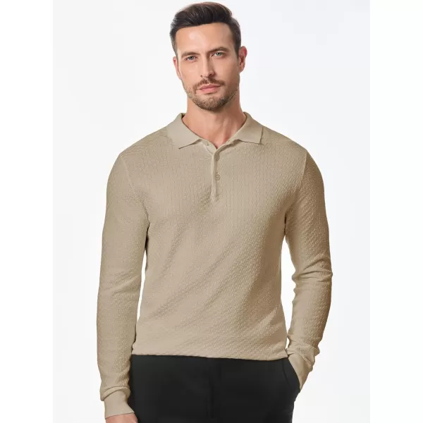 JMIERR Mens Knit Polo Shirts Casual Button Down Long Sleeve Textured Dress Shirts Classic Lightweight Pullover Sweater